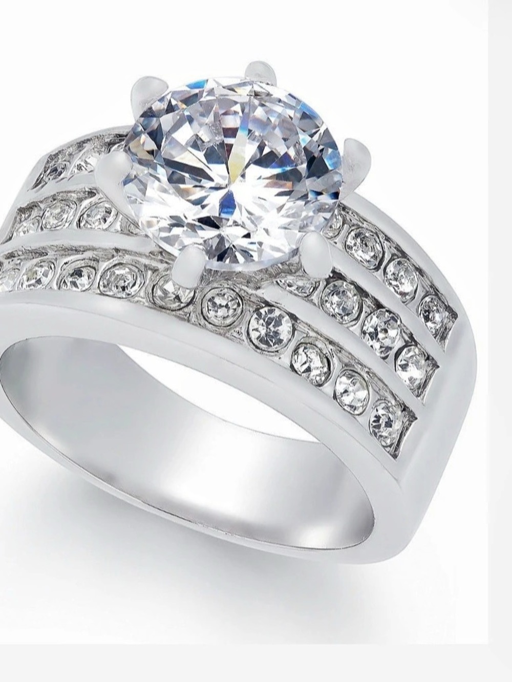 Charter Club Crystal Triple-Row Ring in Silver